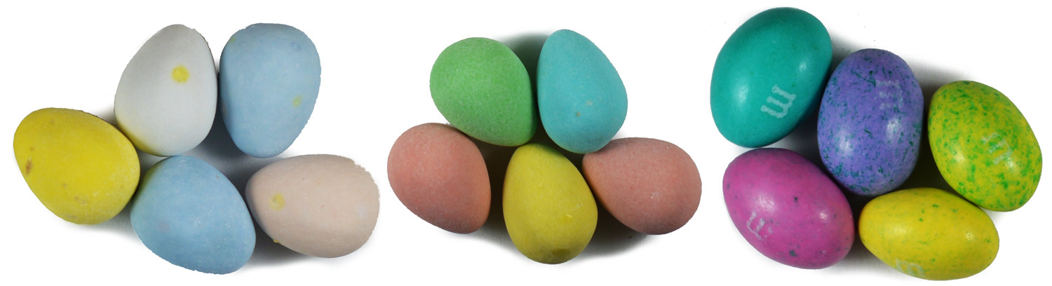 Mini Eggs vs. Eggies vs. M&M's Eggs